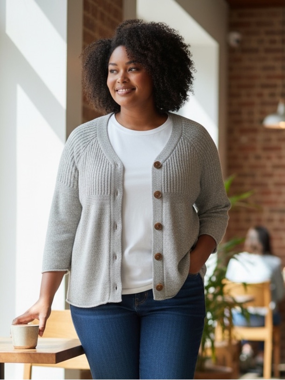 Eddie Bauer Cottage Core Knit Button Cardigan Sweater Beige Tall XL Women